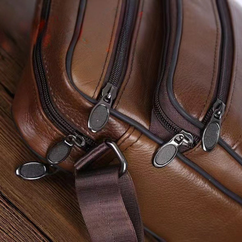 Men's Genuine Cowhide Leather Crossbody Bag with Adjustable Strap