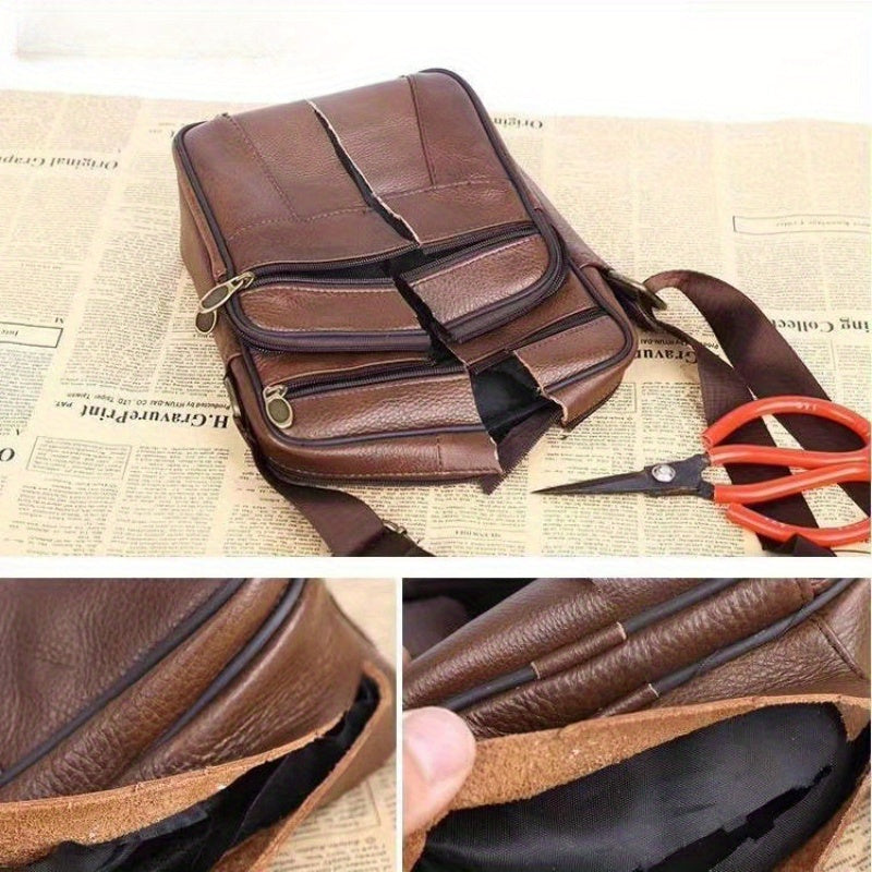 Men's Genuine Cowhide Leather Crossbody Bag with Adjustable Strap