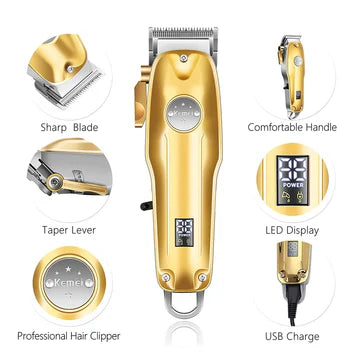 Gold Cordless Hair Clippers Set for Men | Professional Trimmer Kit