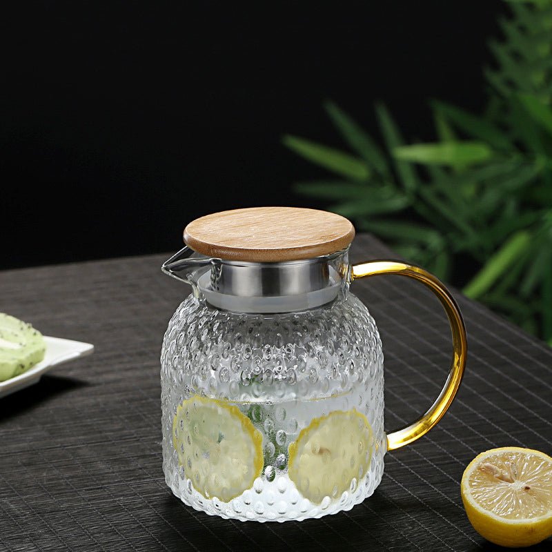 Heat-Resistant Glass Pitcher with Bamboo Lid for Hot & Cold Beverages