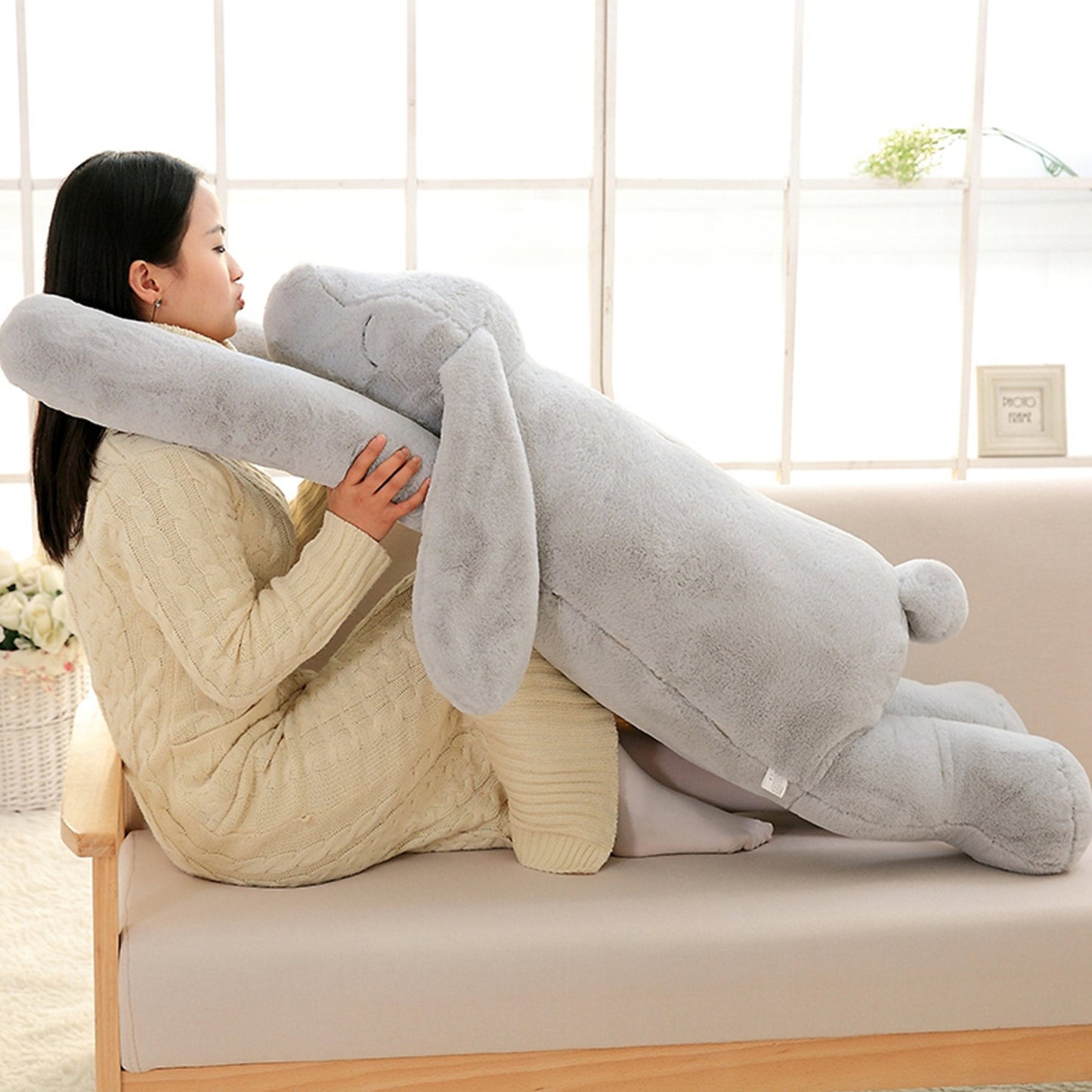 Oversized Fluffy Bunny Plush Pillow