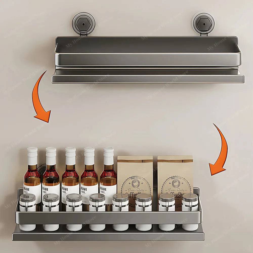 Wall-Mounted Spice Organizer with Suction Cups for Easy Kitchen Storage