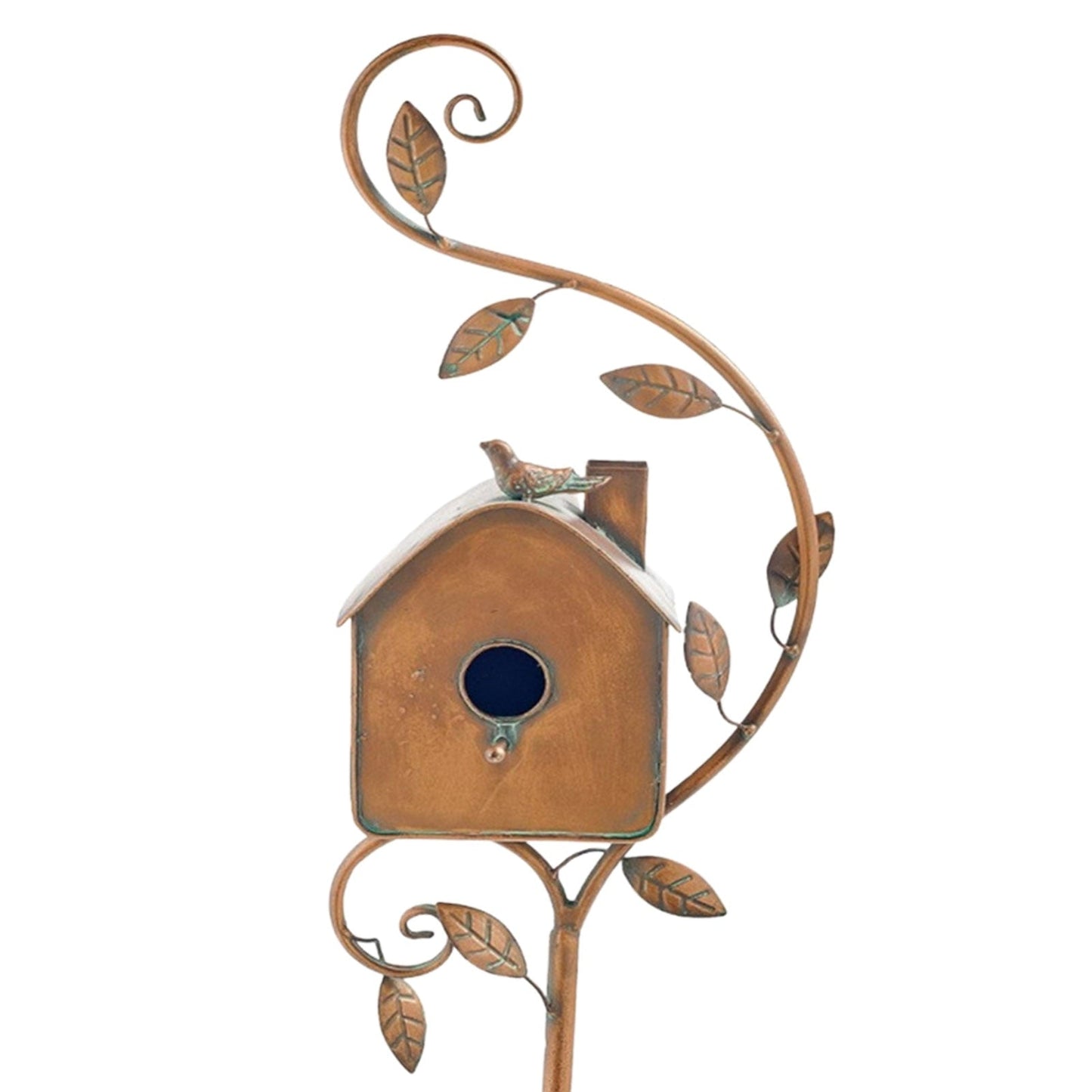 Metal Art Birdhouse on a Garden Stake for Outdoor Charm
