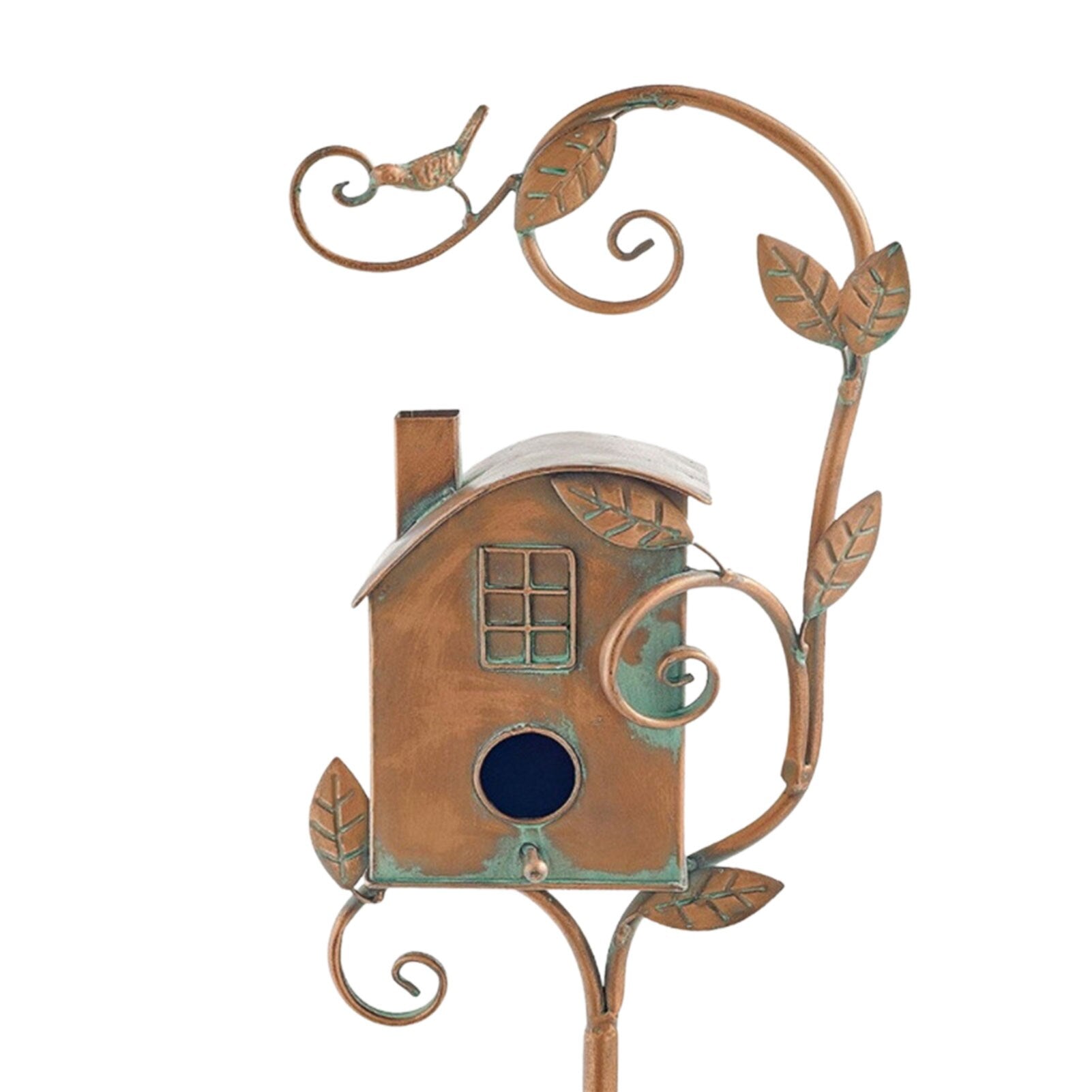 Metal Art Birdhouse on a Garden Stake for Outdoor Charm