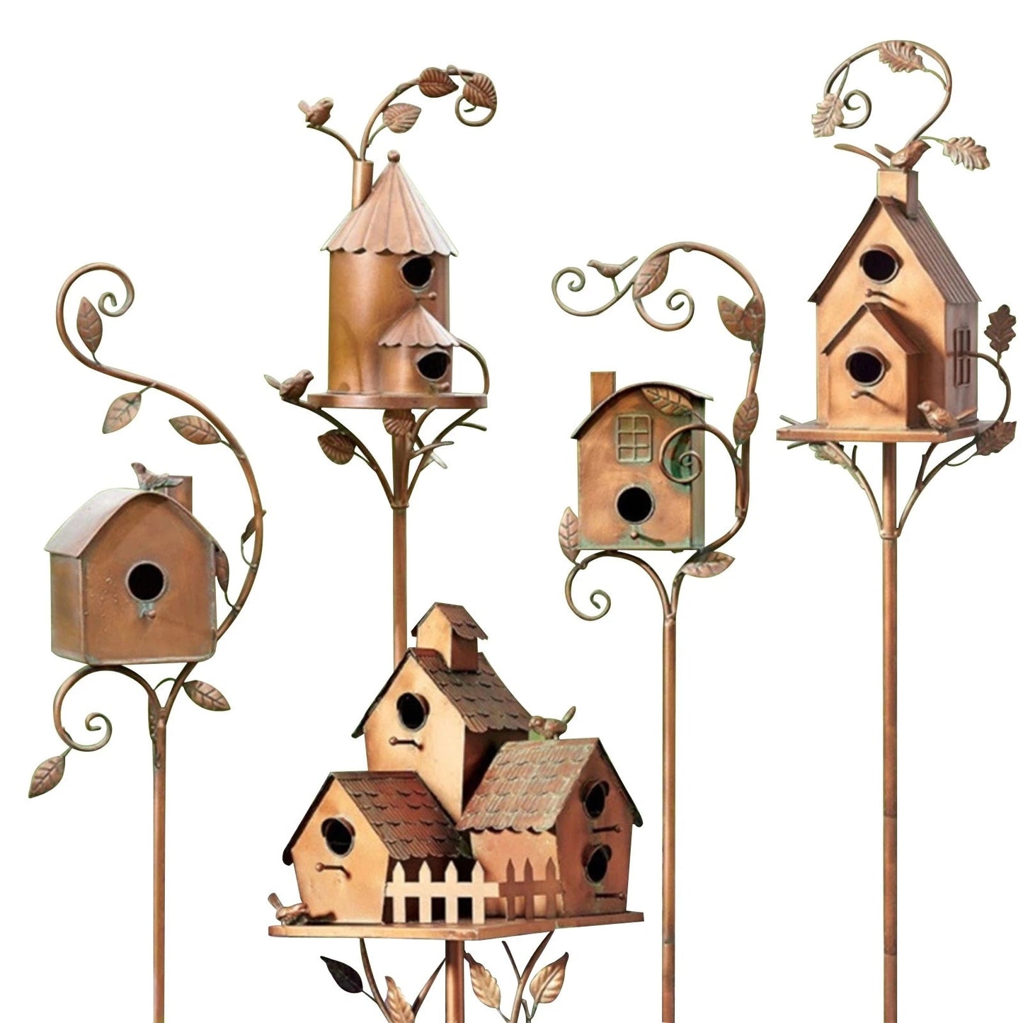 Metal Art Birdhouse on a Garden Stake for Outdoor Charm