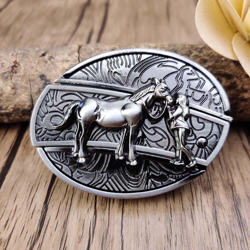 Rustic Metal Oval Cowboys Belt Buckle with Hidden Tool