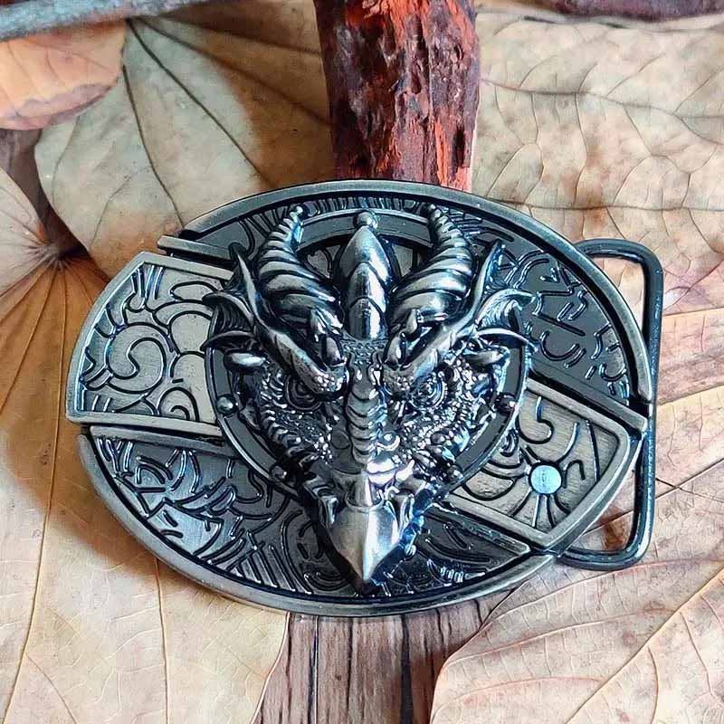 Rustic Metal Oval Cowboys Belt Buckle with Hidden Tool