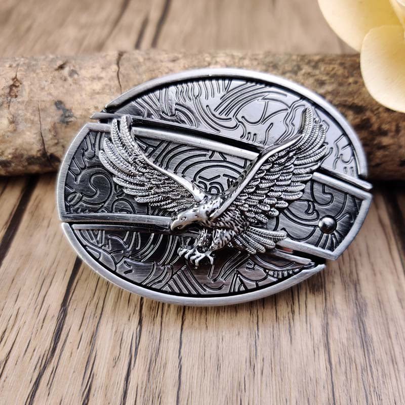 Rustic Metal Oval Cowboys Belt Buckle with Hidden Tool