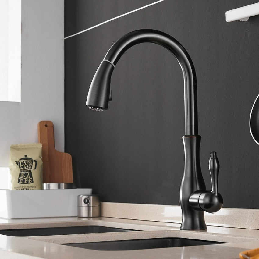 Modern Stainless Steel Pull-Out Kitchen Faucet with 360° Swivel and Spray Head