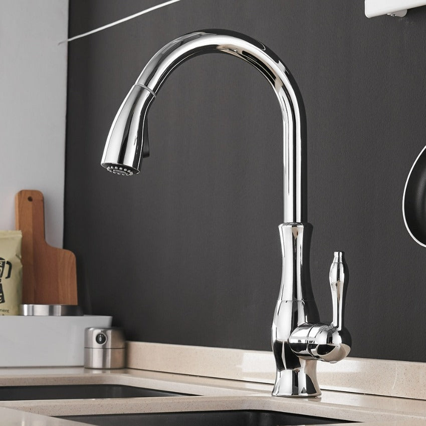 Modern Stainless Steel Pull-Out Kitchen Faucet with 360° Swivel and Spray Head