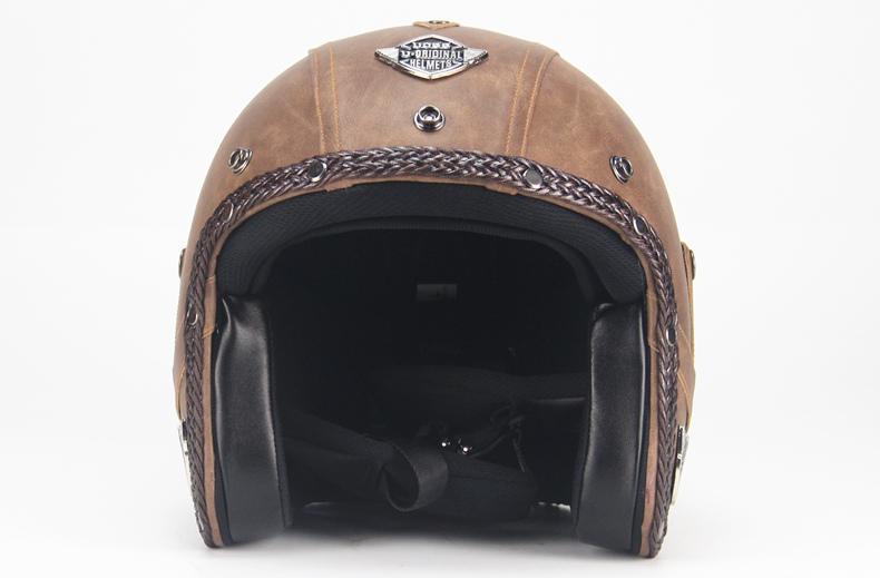 Vintage-Style Open Face Motorcycle Helmet with Goggles