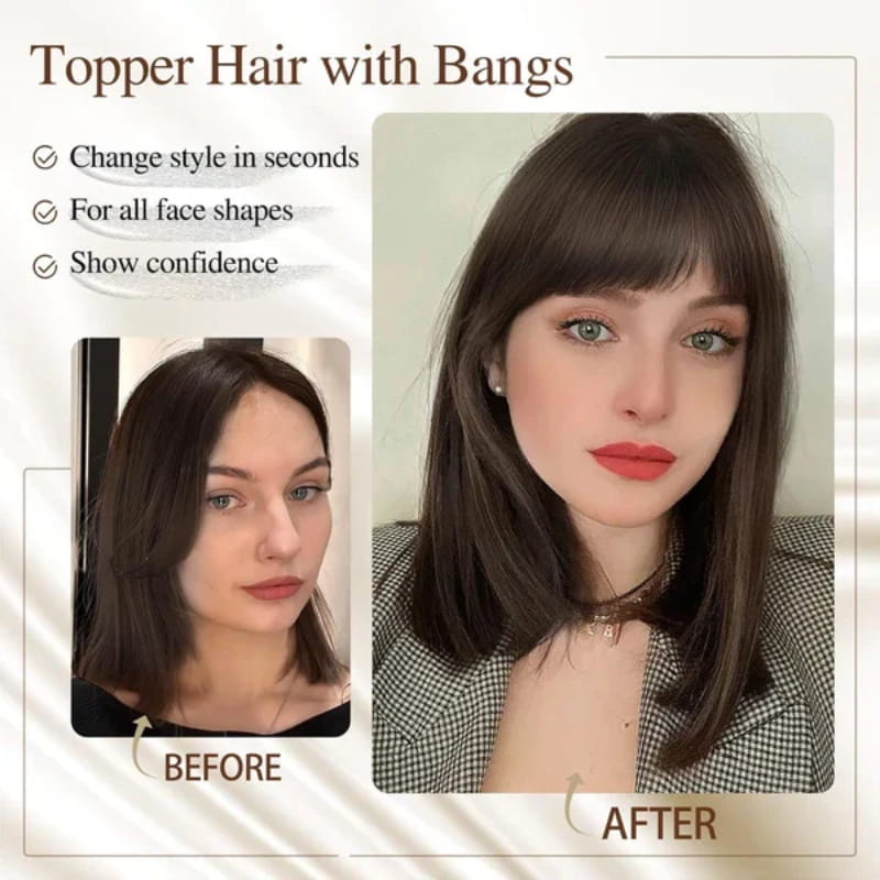 Women's Natural Hair Extensions with Adjustable Bangs