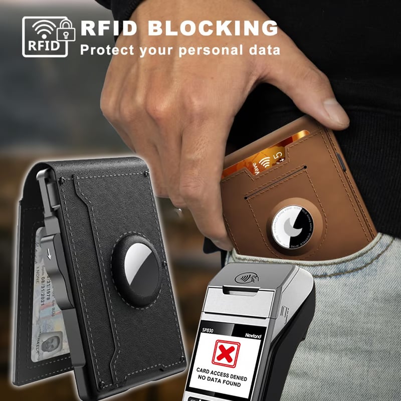 Pop-Up Aluminum Money Clip Wallet with RFID Protection and AirTag Slot