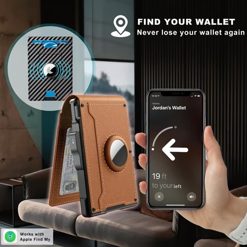 Pop-Up Aluminum Money Clip Wallet with RFID Protection and AirTag Slot