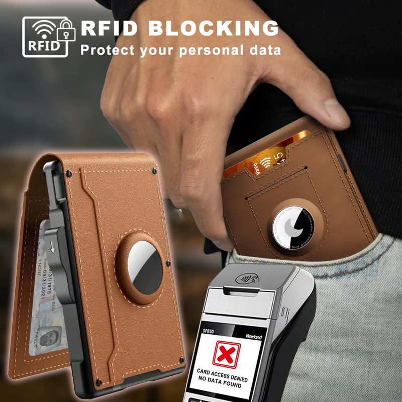 Pop-Up Aluminum Money Clip Wallet with RFID Protection and AirTag Slot