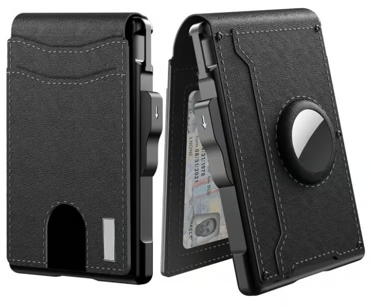 Pop-Up Aluminum Money Clip Wallet with RFID Protection and AirTag Slot