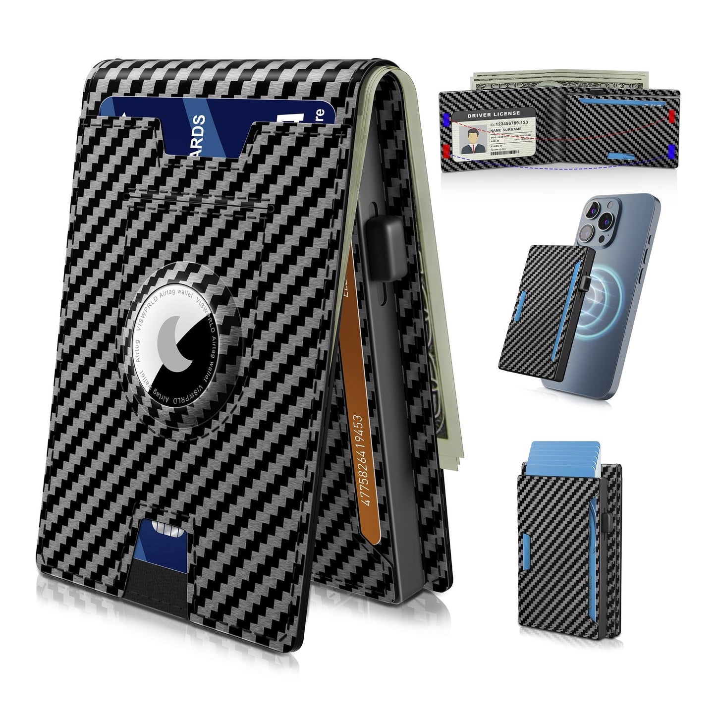 Pop-Up Aluminum Money Clip Wallet with RFID Protection and AirTag Slot