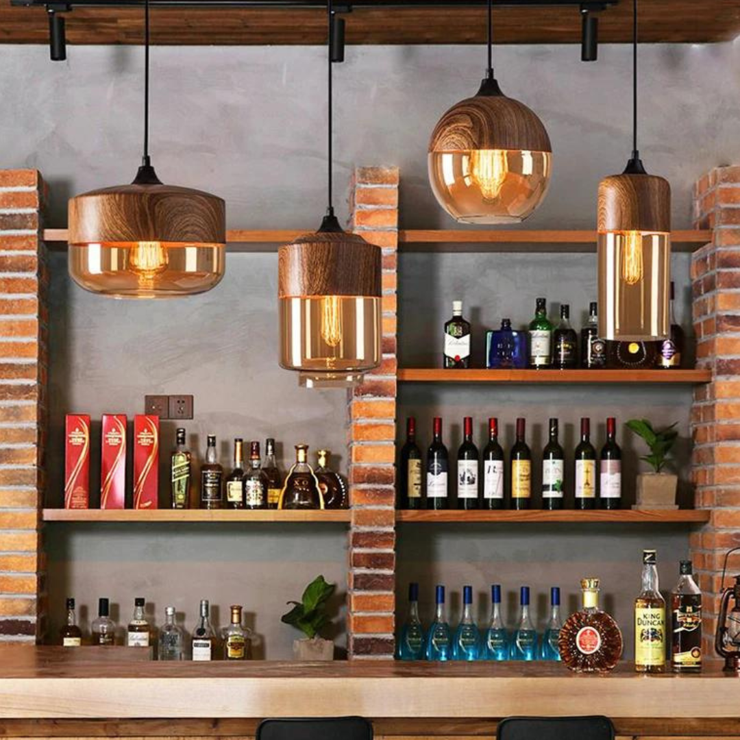 Scandinavian Chic Wooden Ceiling Light with Tinted Glass