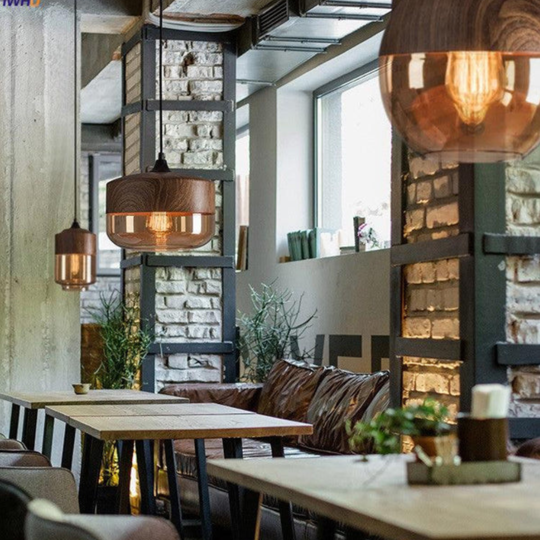 Scandinavian Chic Wooden Ceiling Light with Tinted Glass