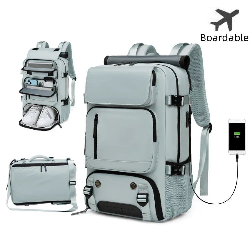 Waterproof Travel Backpack with USB, Shoe Area & Secure Pocket