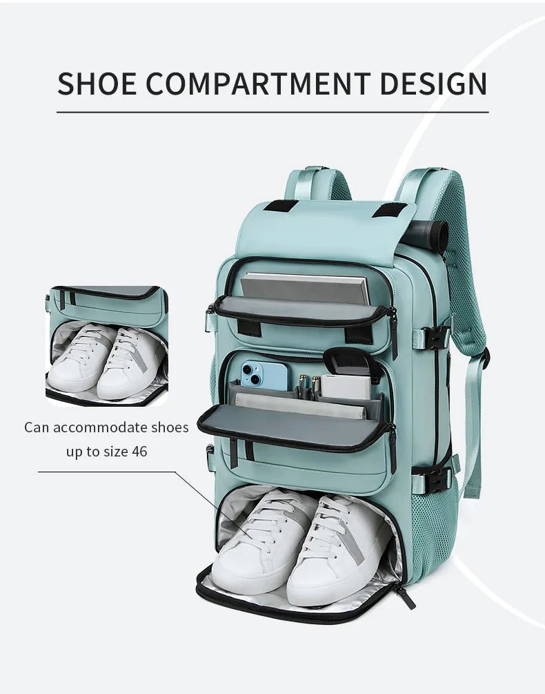 Waterproof Travel Backpack with USB, Shoe Area & Secure Pocket