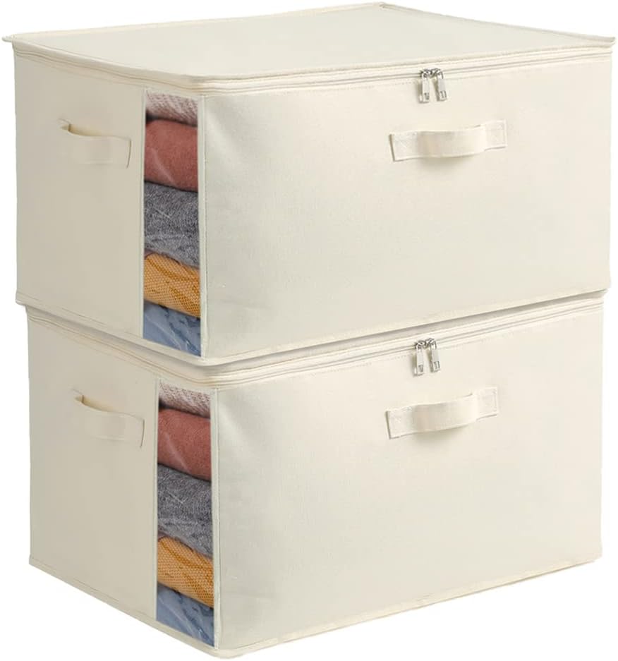 Canvas Storage Bag Set with Double Zipper, Handles, and Clear Window