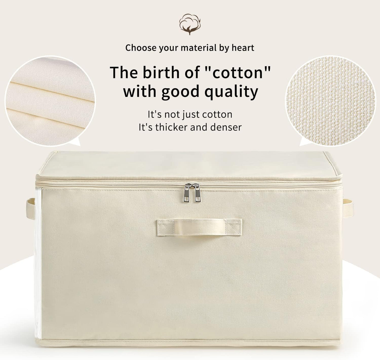 Canvas Storage Bag Set with Double Zipper, Handles, and Clear Window