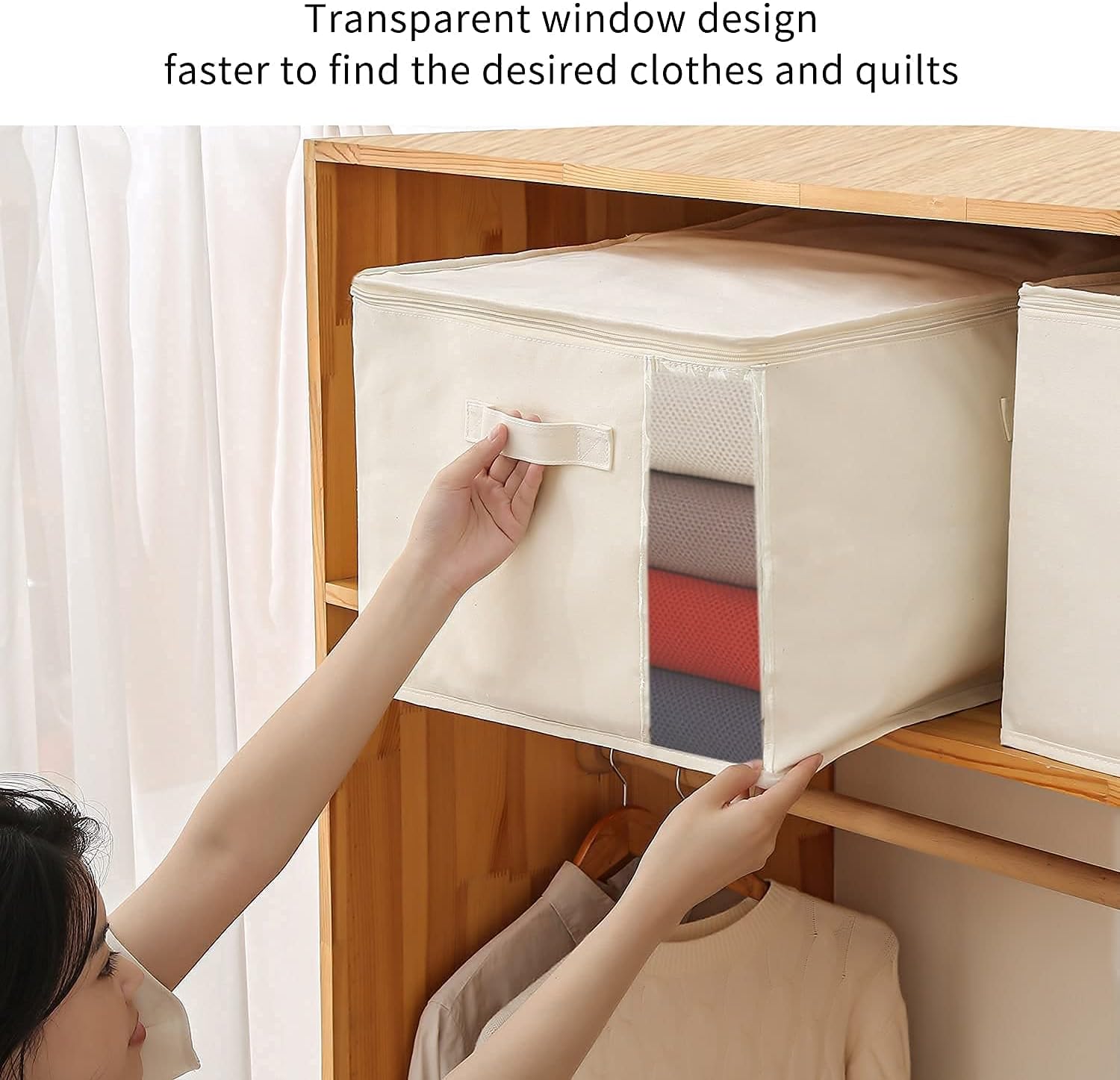 Canvas Storage Bag Set with Double Zipper, Handles, and Clear Window