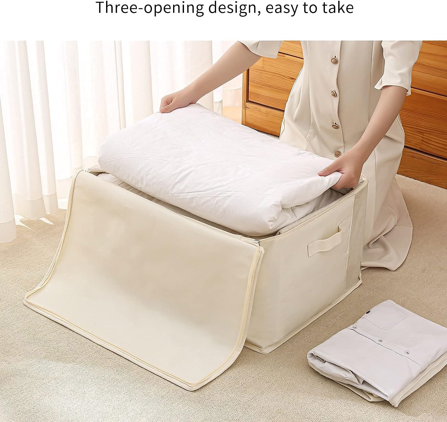 Canvas Storage Bag Set with Double Zipper, Handles, and Clear Window
