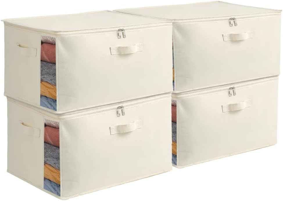 Canvas Storage Bag Set with Double Zipper, Handles, and Clear Window